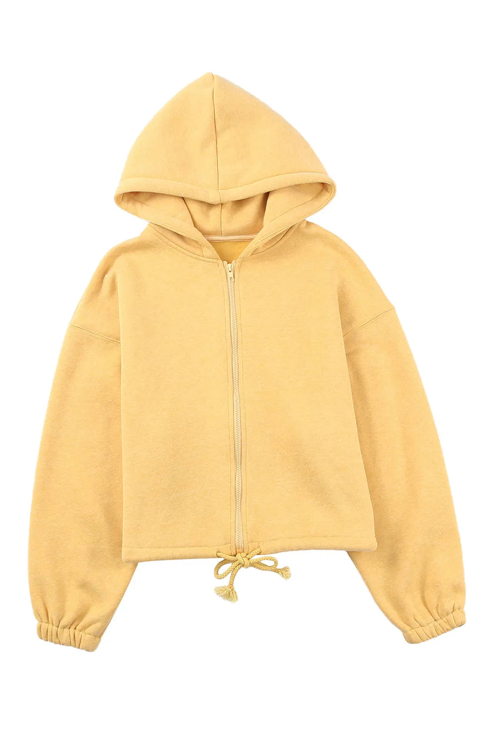 Yellow Zip Closure Drawstring Cinched Cropped Hoodie - Chic Meadow Boutique 