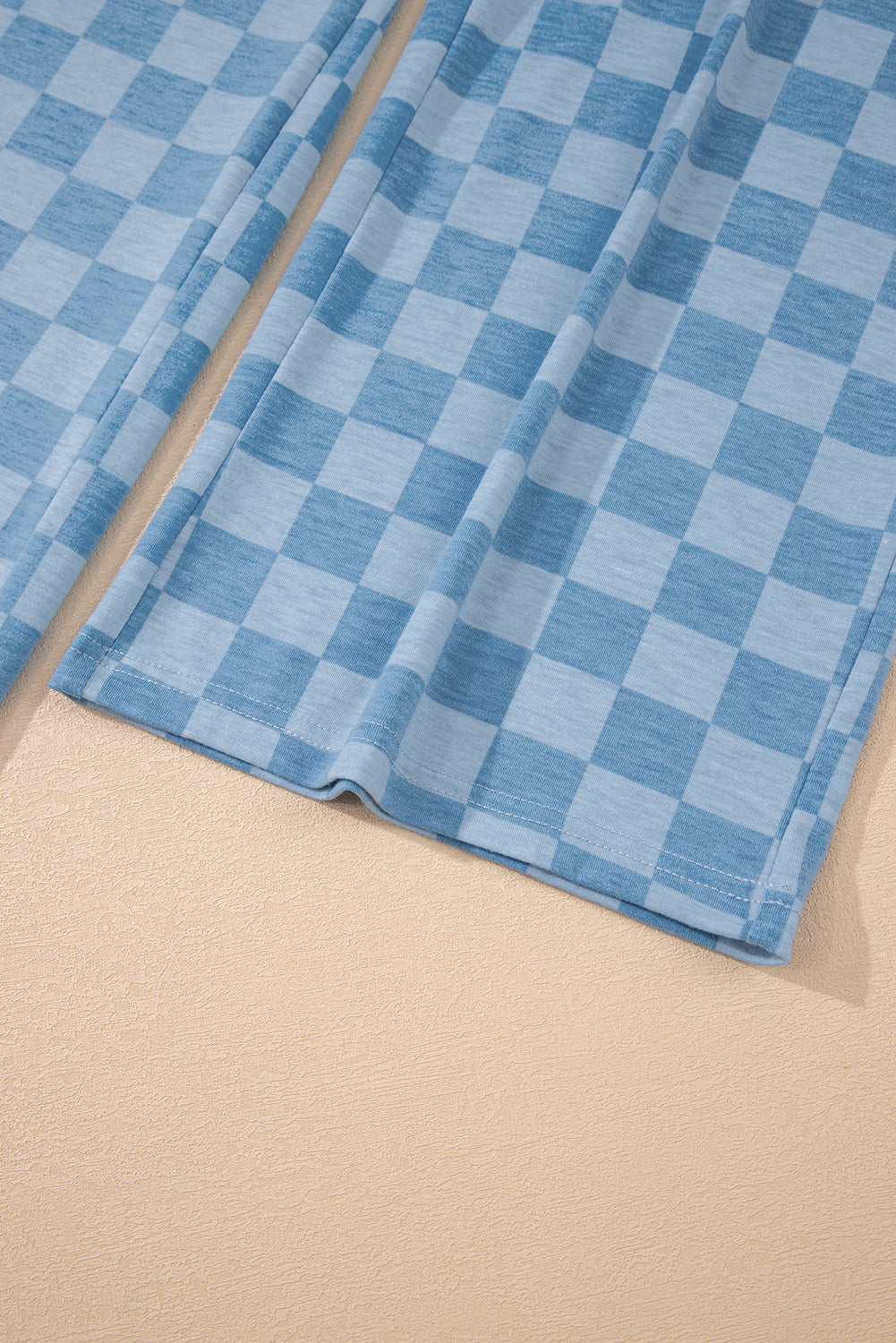 Sky Blue Checkered Elastic High Waist Loose Casual Pants