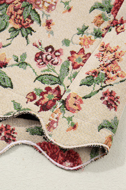 Apricot Buttoned Front Scalloped Trim Mini Jacquard Floral Skirt