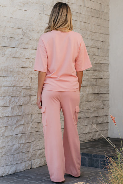 Apricot Pink Half Sleeve T-Shirt & Cargo Sweatpants Set