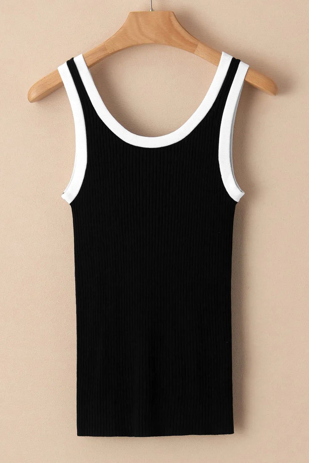 Black Colorblock Edge Ribbed Knit U Neck Tank Top - Chic Meadow Boutique 