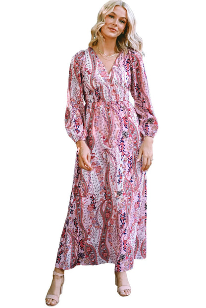 Multicolour Boho Paisley Print V Neck Empire Waist Maxi Dress - Chic Meadow Boutique 