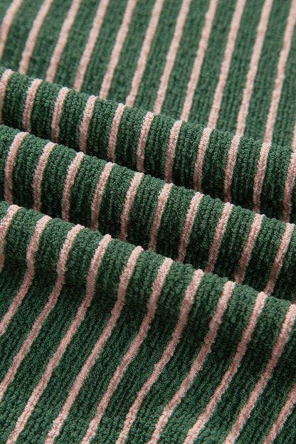 Green Stripe Striped V Neck Patchwork Long Sleeve Regular Fit Cardigan