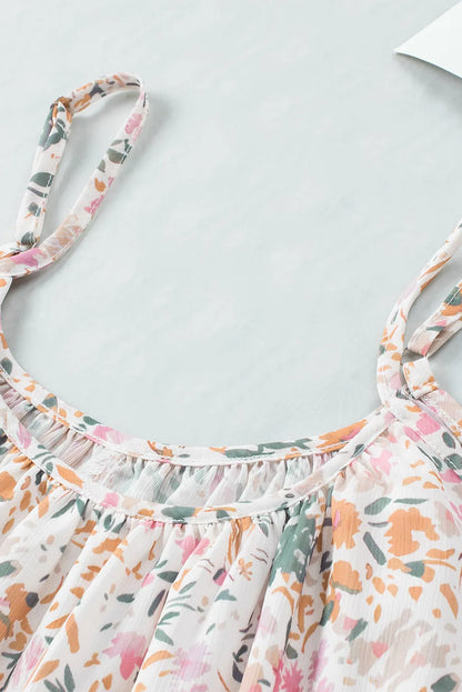 White Boho Floral Print Spaghetti Straps Tank Top - Chic Meadow Boutique 