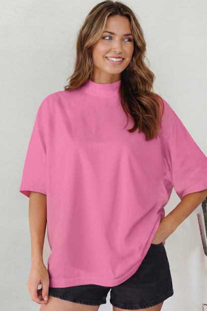 Sachet Pink Solid Color High Neck Oversize Tee