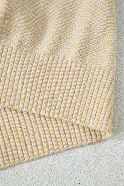 Apricot Buttoned Front Rolled Hem Cap Sleeve Sweater Top