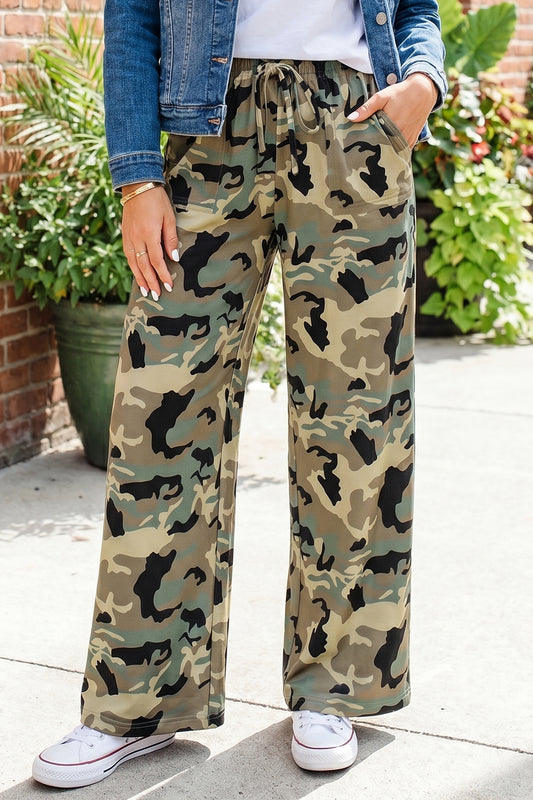Multicolour Camouflage Print Street Fashion Drawstring Shift Pants