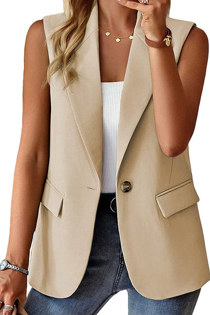 Apricot Single Button Pocketed Lapel Vest Blazer - Chic Meadow Boutique 