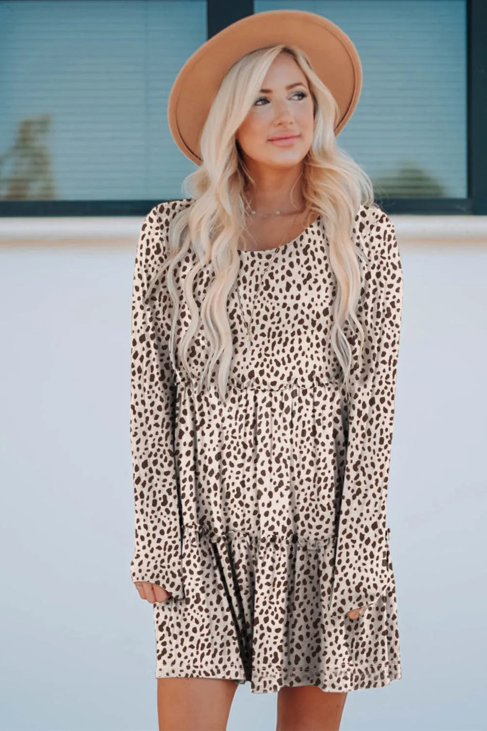 Leopard Animal Print Tiered Long Sleeve Dress - Chic Meadow Boutique 