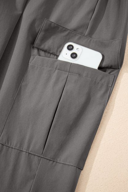 Medium Grey Elastic High Waist Pocketed Cargo Jogger Pants