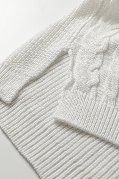 White Mix Texture Patchwork Contrast Stitch Mock Neck Sweater