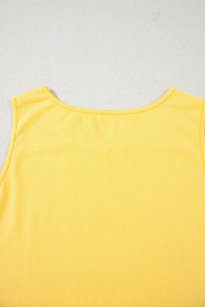 Yellow Cream Flower Graphic Casual Tank Top