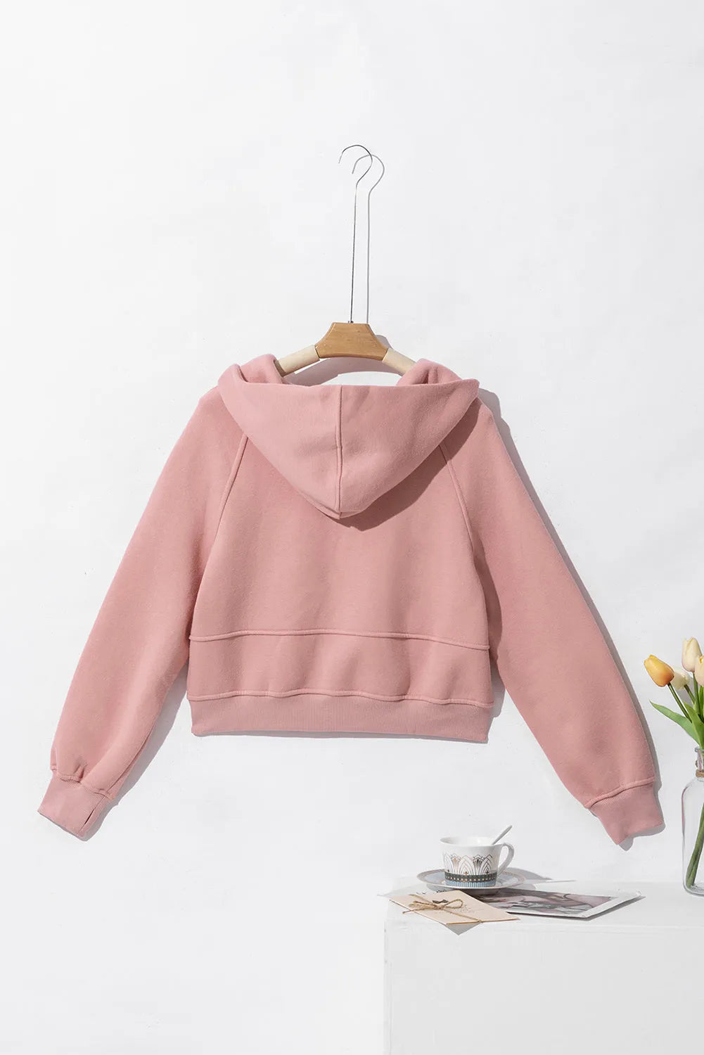 Pink Quarter Zip Kangaroo Pocket Hoodie - Chic Meadow Boutique 