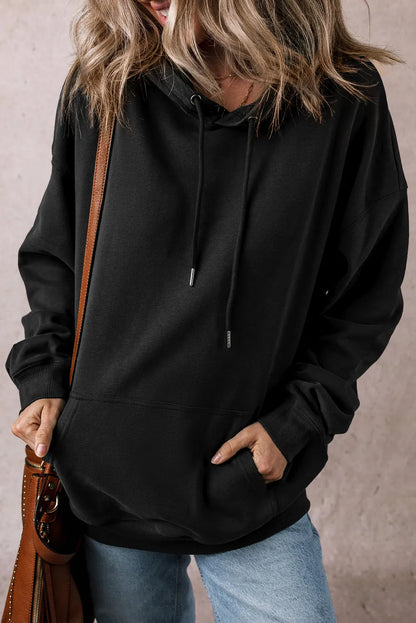 Black Fleece Lined Kangaroo Pocket Drawstring Chunky Hoodie - Chic Meadow Boutique 