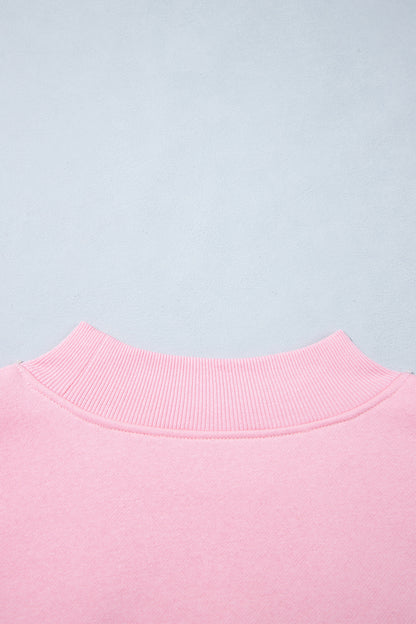 Pink Plaid Sleeve Colorblock Loose Tunic Sweatshirt