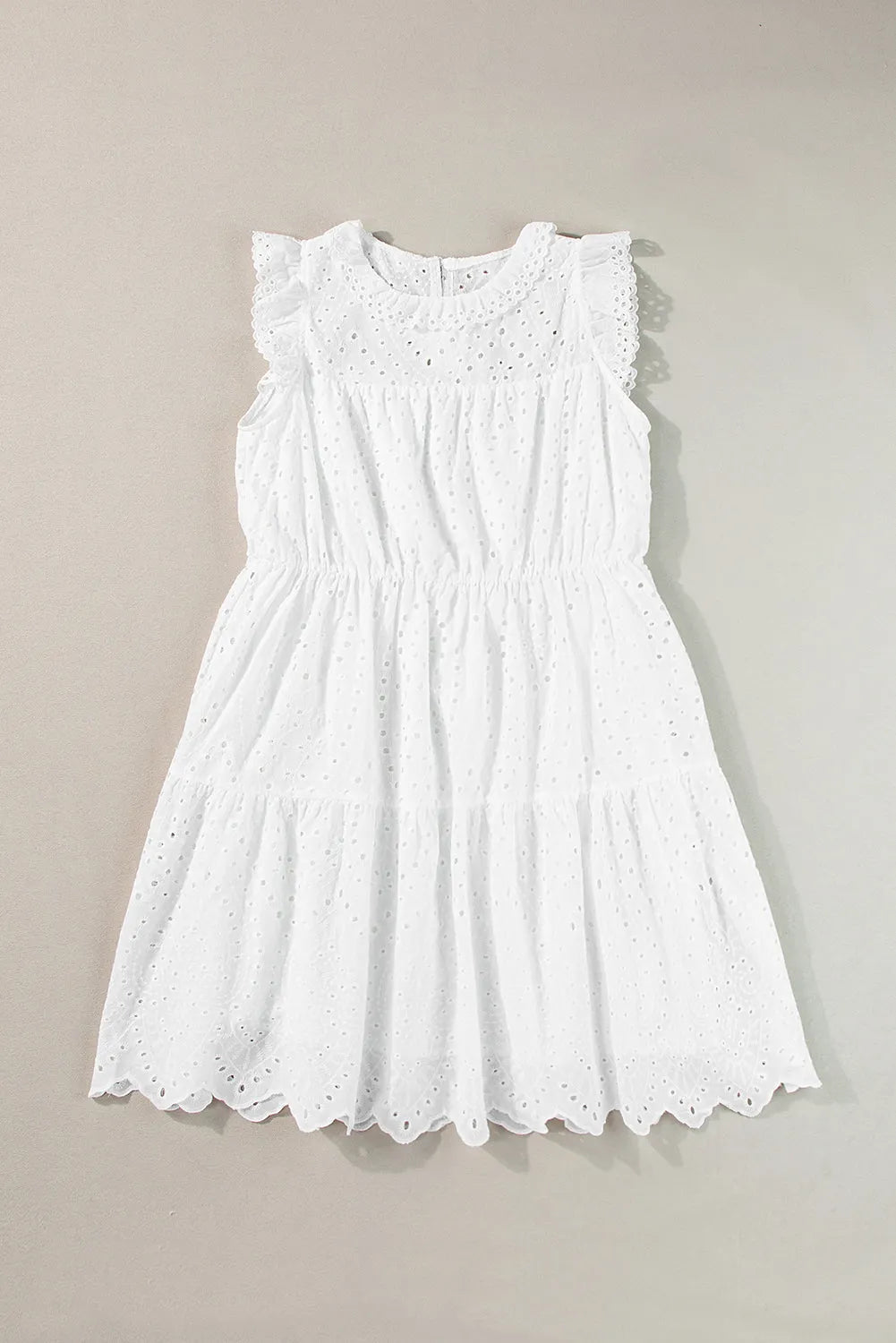 White Elegant Hollowed Flutter A-line Short Dress - Chic Meadow Boutique 