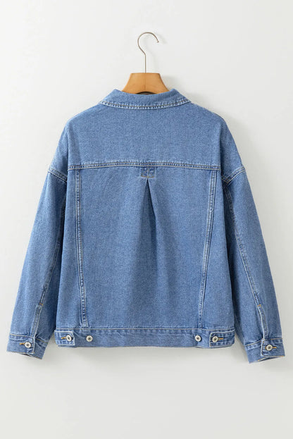 Light Blue Washed Oversize Pocketed Denim Jacket - Chic Meadow Boutique 