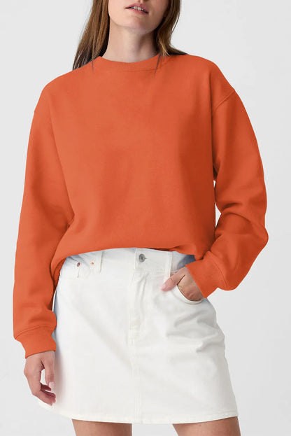 Orange Plain Drop Shoulder Crewneck Pullover Sweatshirt - Chic Meadow Boutique 