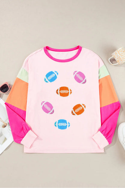 Pink GAME DAY Rugby Football Graphic Color Block Sleeve Top - Chic Meadow Boutique 