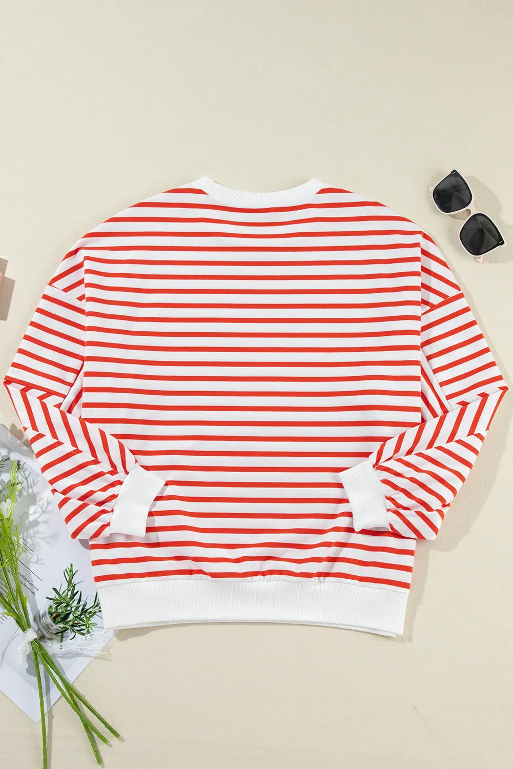 Orange Stripe Drop Shoulder Crew Neck Loose Sweatshirt - Chic Meadow Boutique 