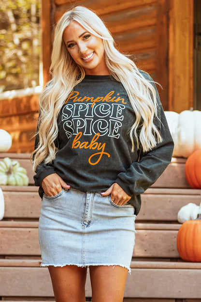 Dark Grey Halloween Pumpkin Spice Baby Graphic Textured Sweatshirt - Chic Meadow Boutique 