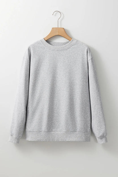 Light Grey Plain Drop Shoulder Crewneck Pullover Sweatshirt - Chic Meadow Boutique 