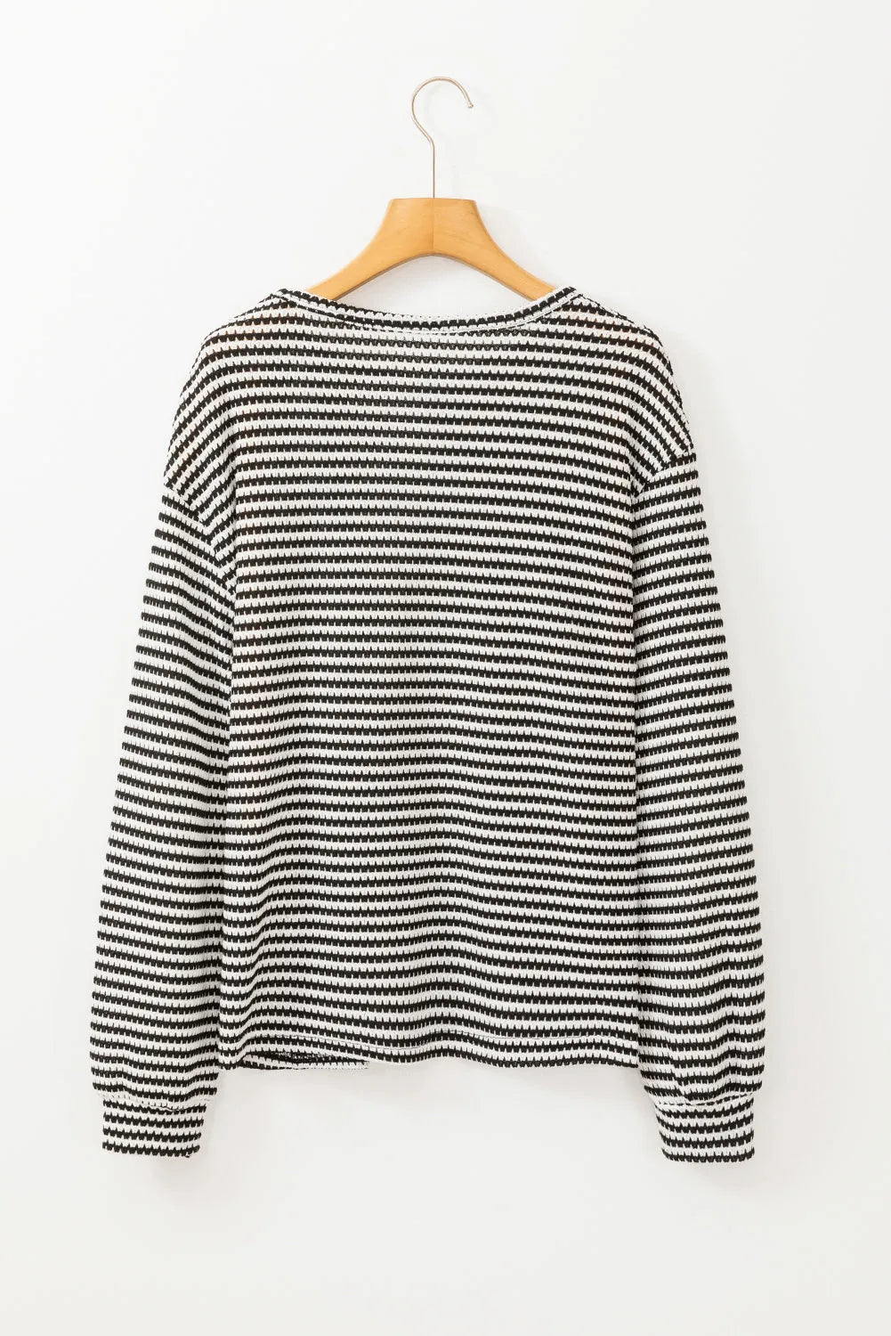 Black Stripe Round Neck Drop Shoulder Long Sleeve Top - Chic Meadow Boutique 