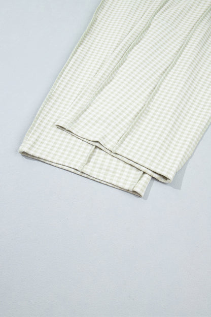 Green Plaid Contrast Trim Drawstring Elastic Waist Shift Pants