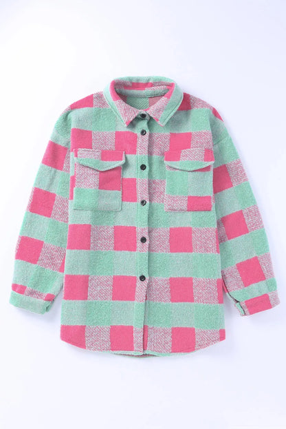 Pink Plaid Pattern Oversized Shacket - Chic Meadow Boutique 