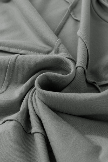 Medium Grey Solid Color Toothpick Stripe Round Neck T Shirt