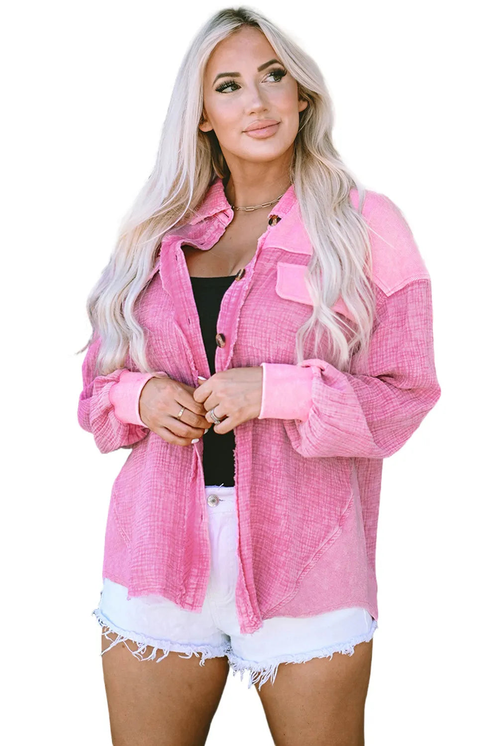 Rose Mineral Washed Cotton Shacket - Chic Meadow Boutique 