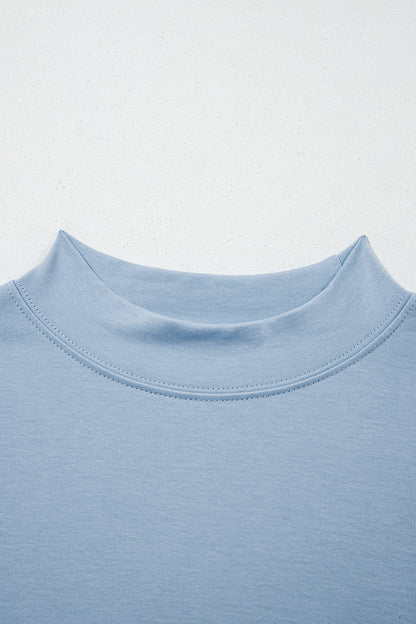 Beau Blue Solid Color High Neck Oversize Tee