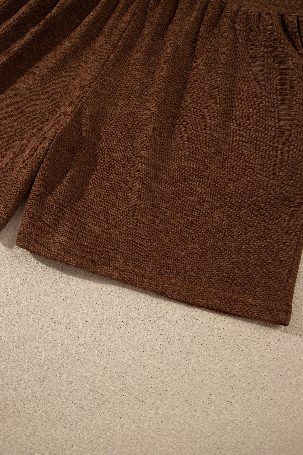 Chestnut Drop Shoulder Long Sleeve Top Elastic Waist Shorts Plus Size Set