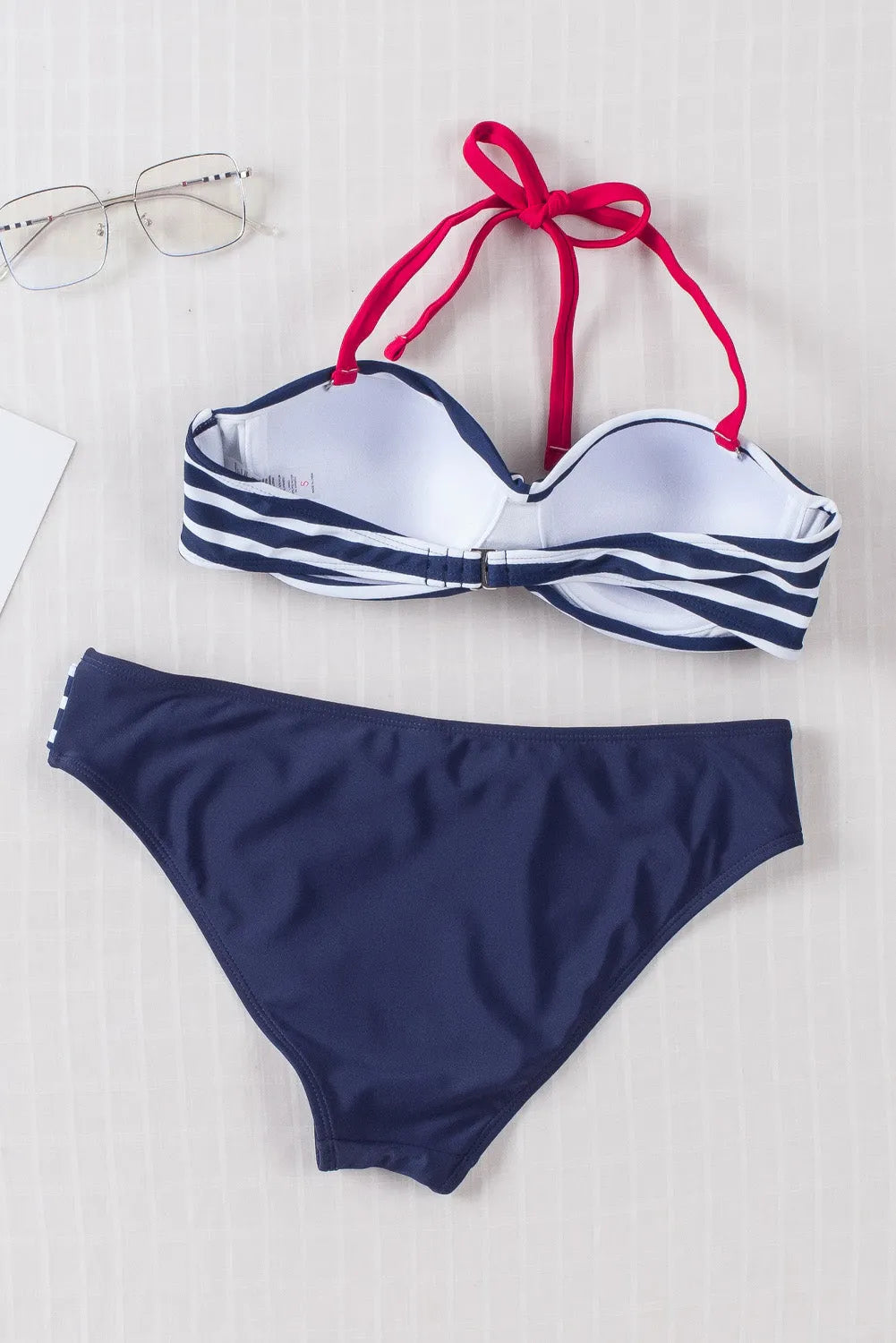 Blue Halter Bandeau Striped Bikini - Chic Meadow Boutique 