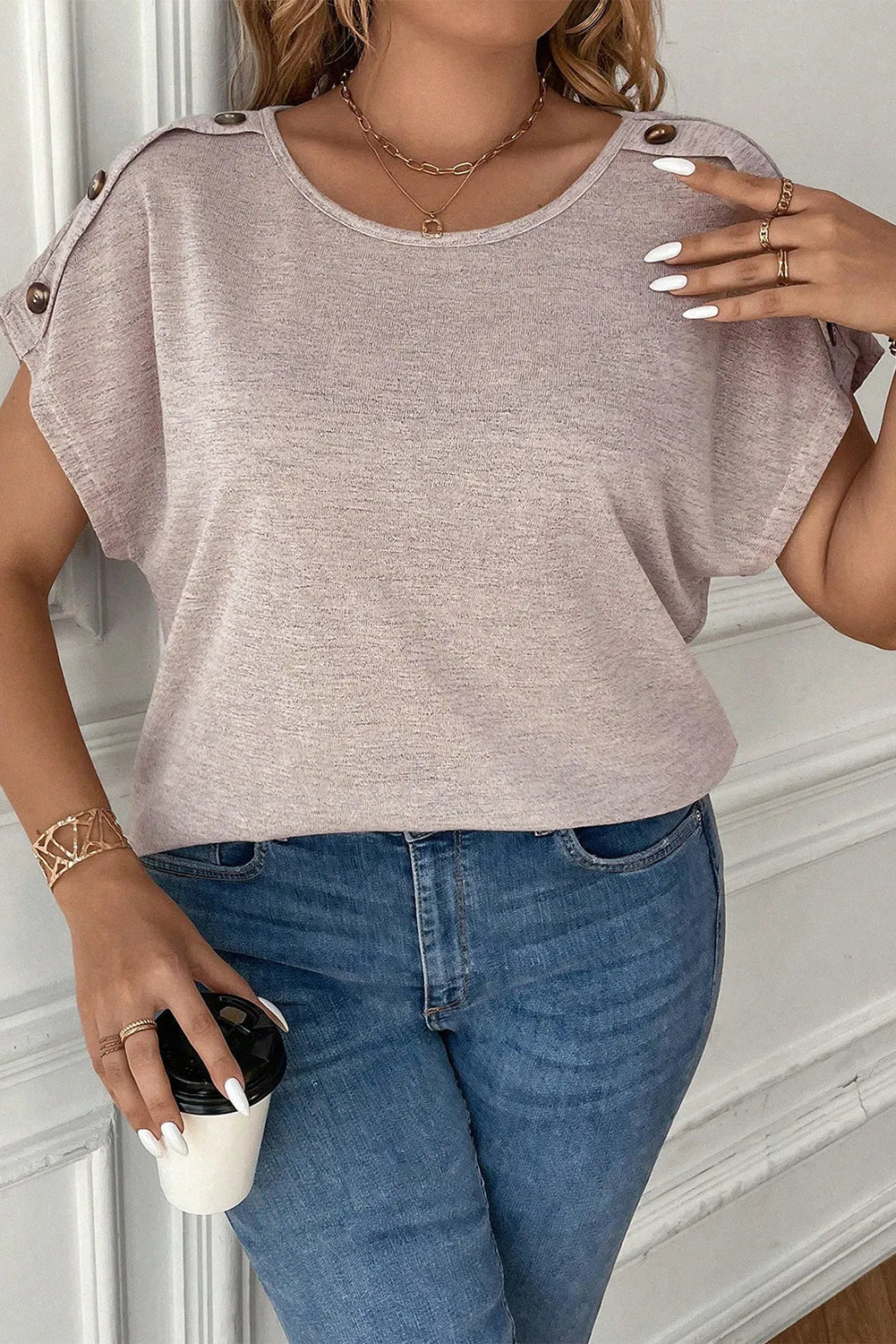 Delicacy Plus Size Button Detail Batwing Sleeve Tee - Chic Meadow Boutique 