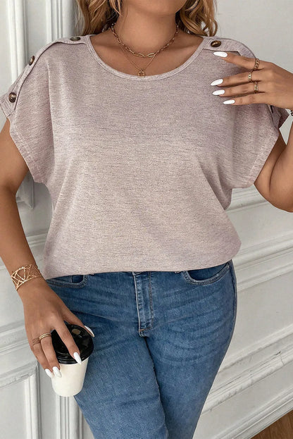 Delicacy Plus Size Button Detail Batwing Sleeve Tee - Chic Meadow Boutique 