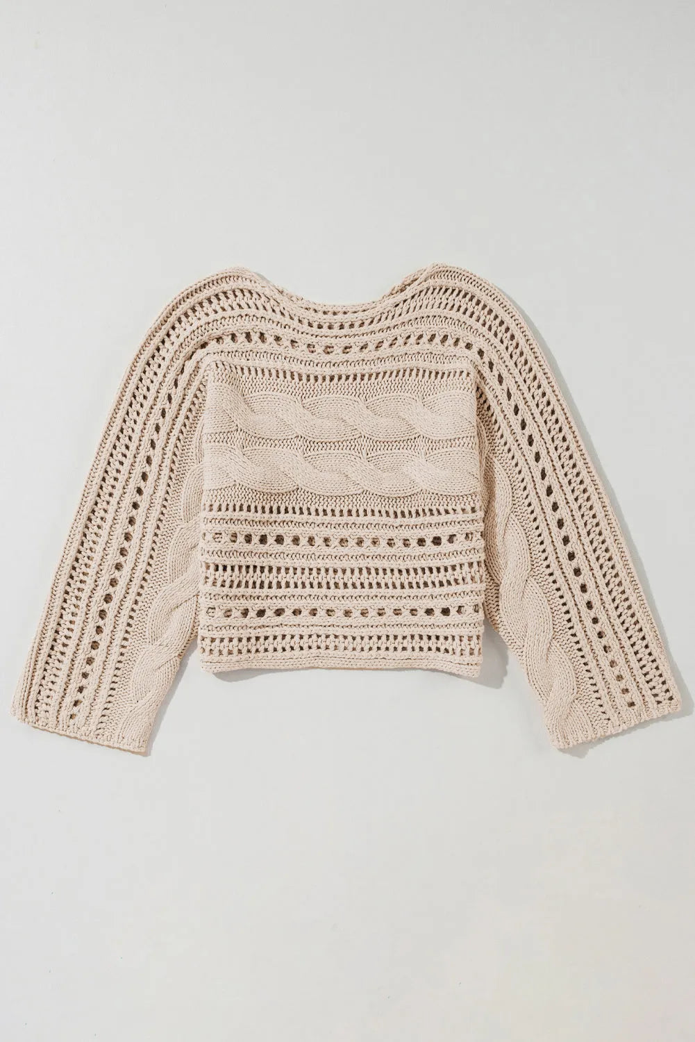 Smoke Gray Hollow-out Cable Knit Cropped Sweater - Chic Meadow Boutique 