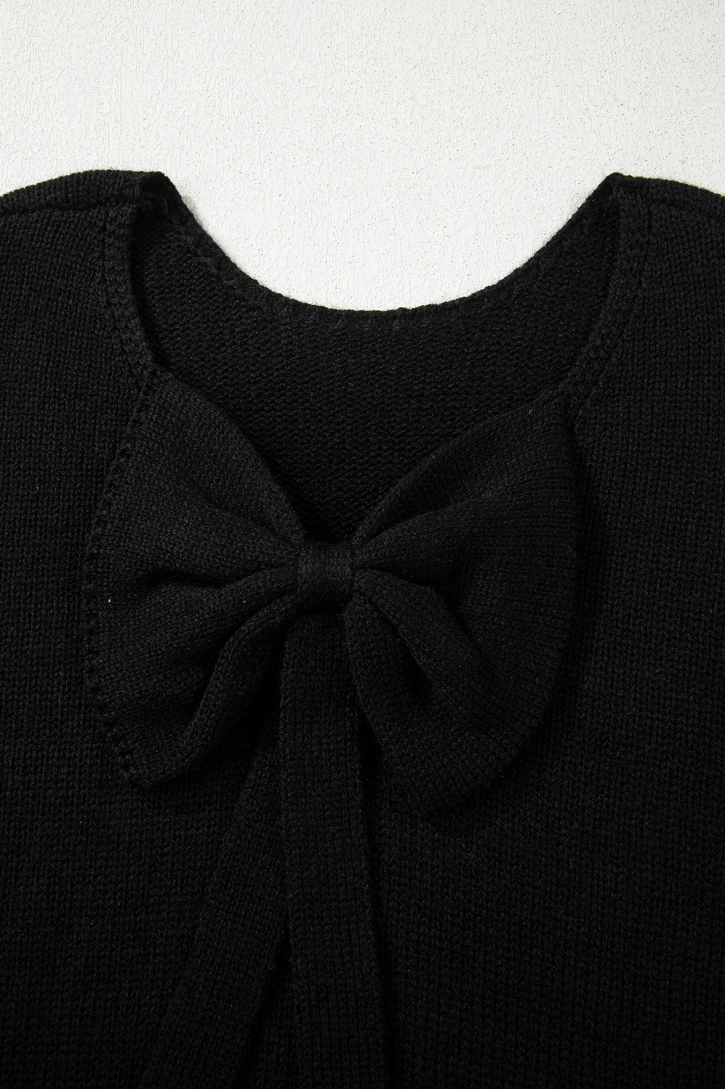 Black Festive Bow Backless Bubble Sleeve Sweater