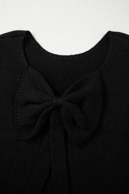 Black Festive Bow Backless Bubble Sleeve Sweater