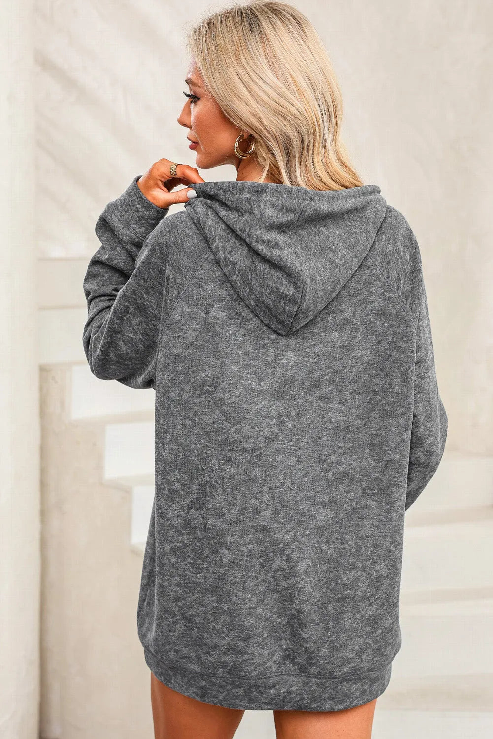 Gray Mineral Wash Kangaroo Pocket Drawstring Pullover Hoodie - Chic Meadow Boutique 