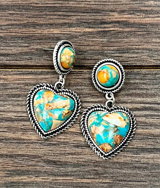 726430, Heart Gemstone Post Earrings