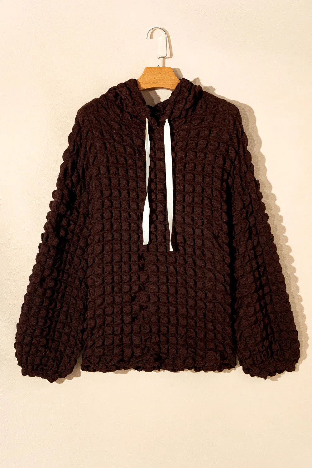 Dark Brown Bubble Textured Waffle Hoodie - Chic Meadow Boutique 