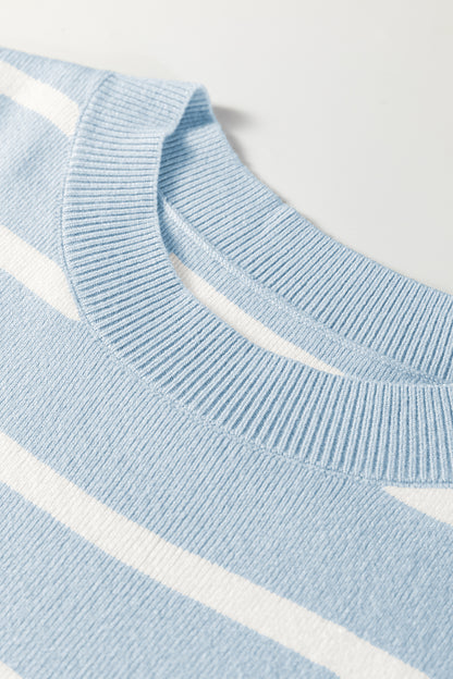 Beau Blue Side Slits Crewneck Short Sleeve Sweater Tee