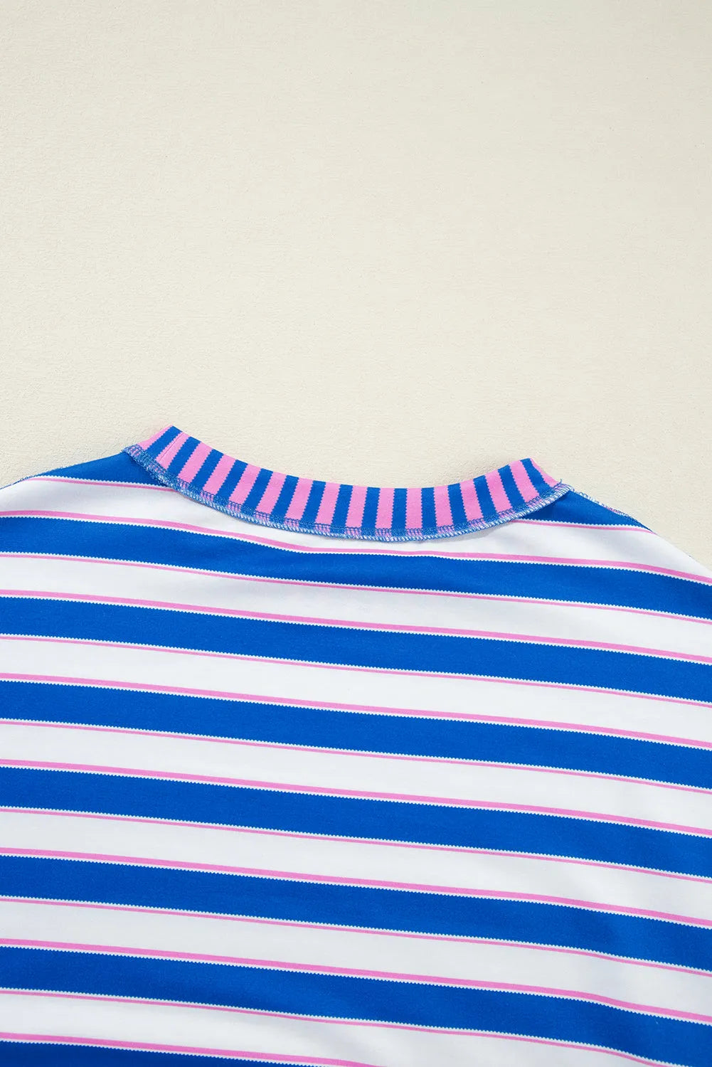 Blue Stripe Patchwork Exposed Seam Drop Shoulder Oversized Top - Chic Meadow Boutique 