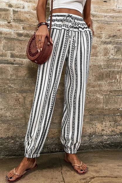 Black Stripe Boho Striped Print Casual Pants - Chic Meadow Boutique 