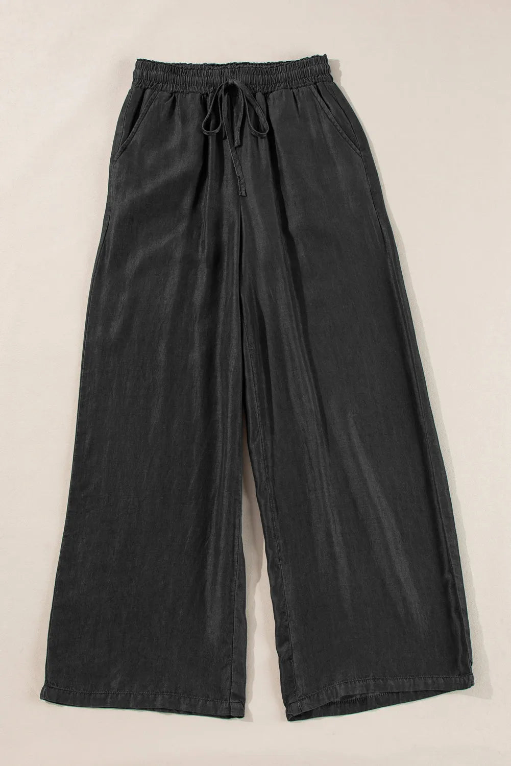 Black Drawstring High Waist Wide Leg Denim Pants - Chic Meadow Boutique 