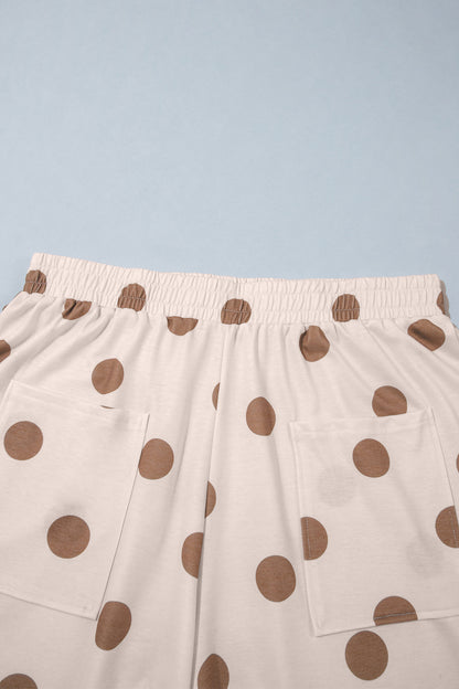 Khaki Polka Dot Elastic Waist Wide Leg Plus Size Pants