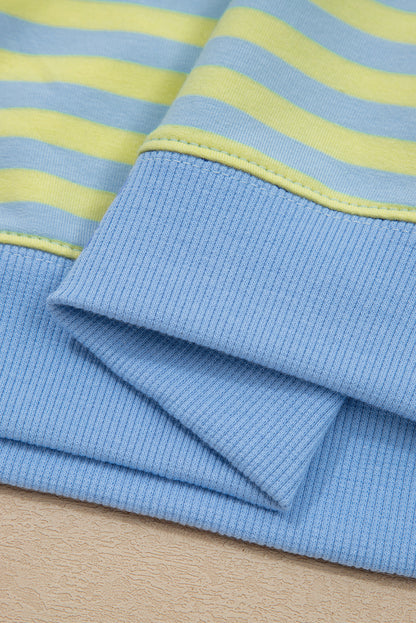 Yellow Stripe Color Block Detail Long Sleeve Pullover Elastic Waist Pull On Shorts 2pcs Set