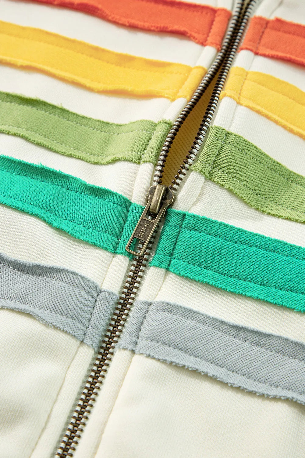 Apricot Colorblock Striped Patchwork Side Pockets Zipper Hoodie - Chic Meadow Boutique 