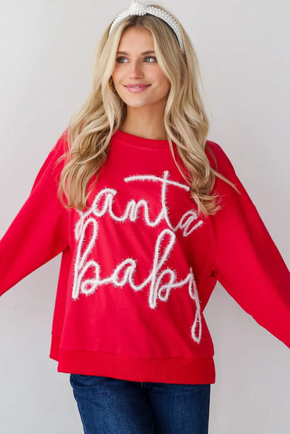 Fiery Red Christmas Santa Baby Tinsel Graphic Sweatshirt - Chic Meadow Boutique 